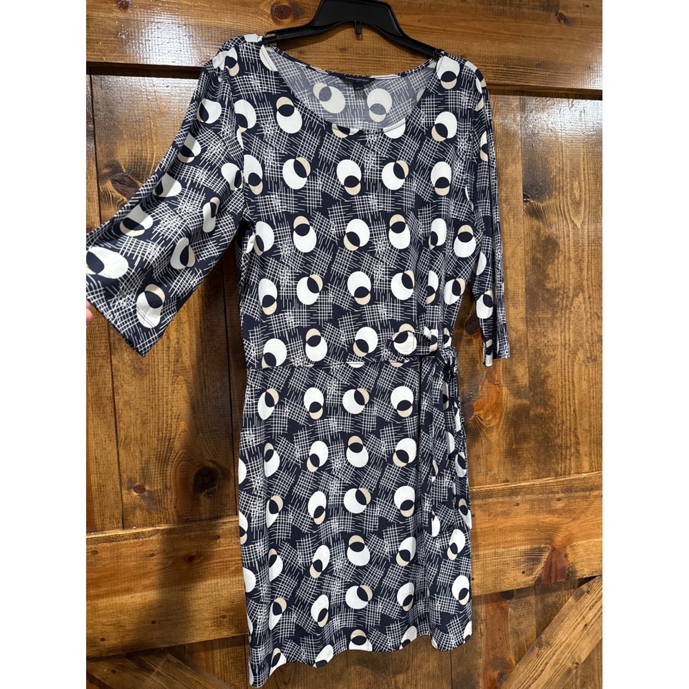 Banana Republic Navy Geometric Print Side Tie Sheath Dress 3/4 Sleeve Large